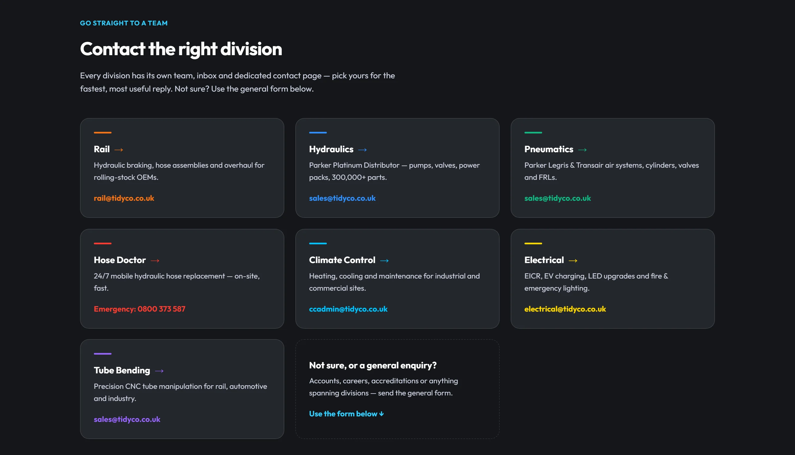 Tidyco — Seven divisions, seven inboxes