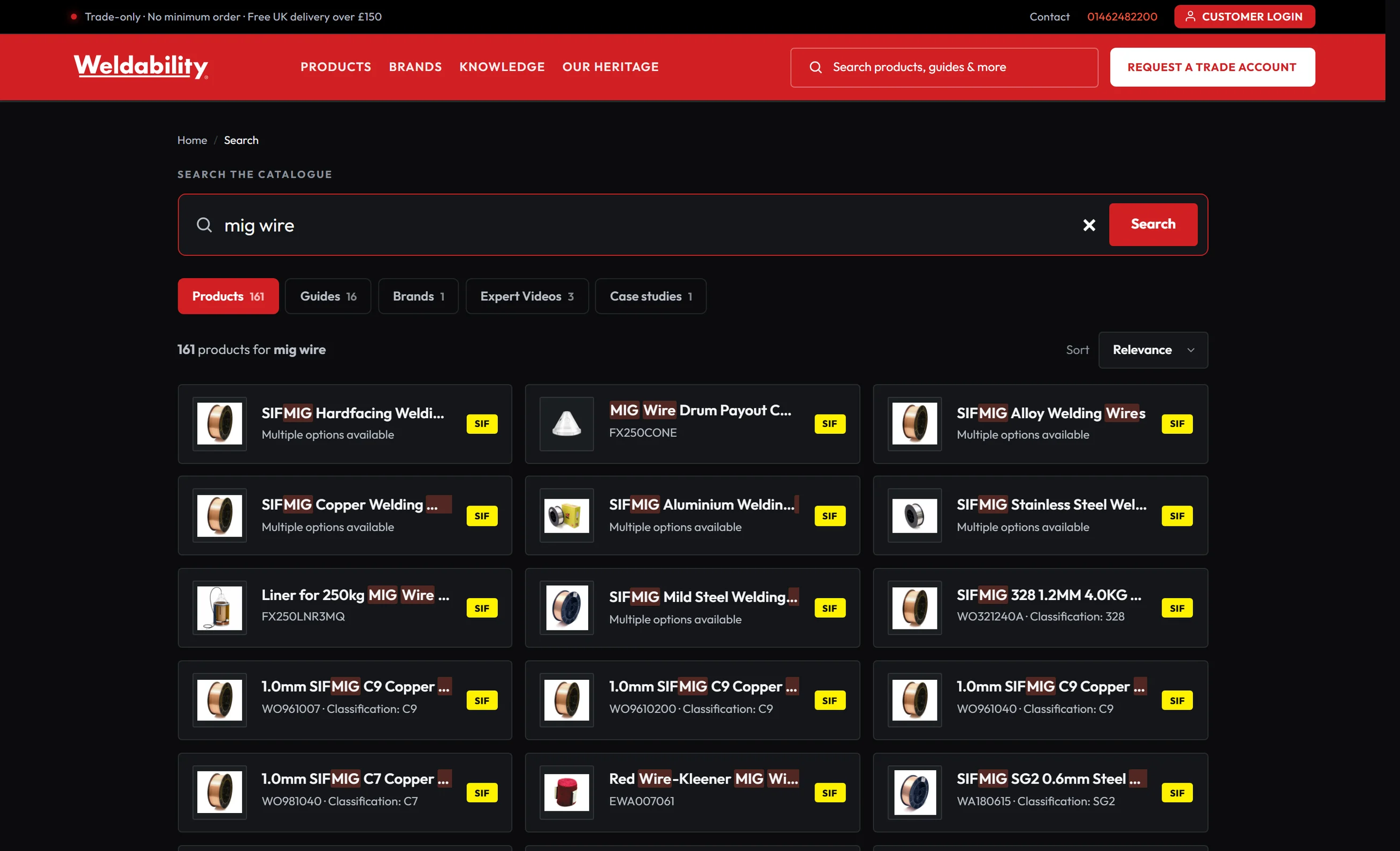 Weldability-SIF — Search that reads the whole site, not just the catalogue